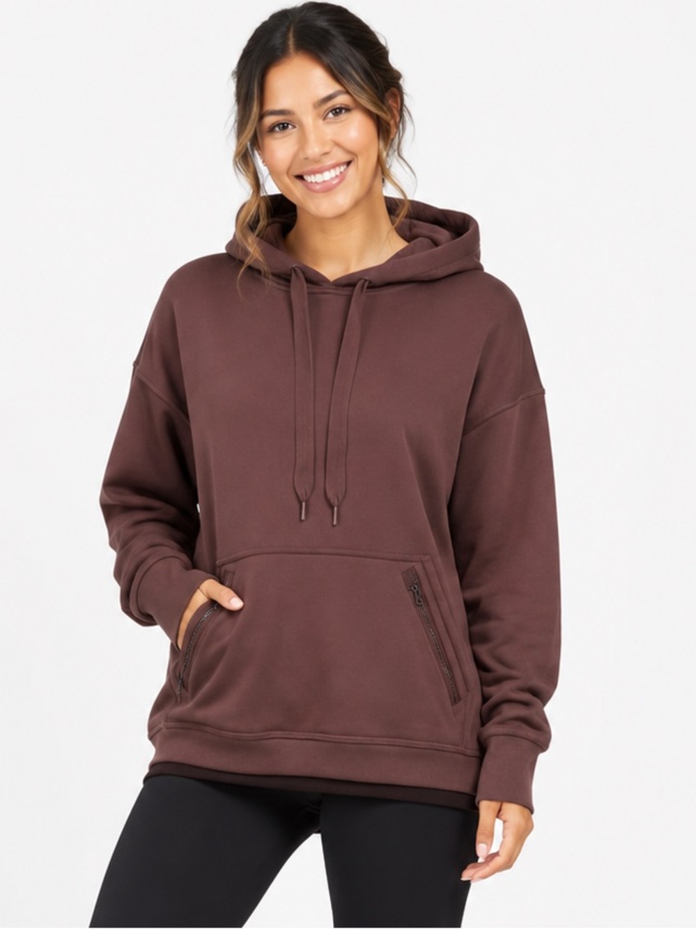 NWOT heavy weight Athleta Dark Brown pullover Hoodie Sweater